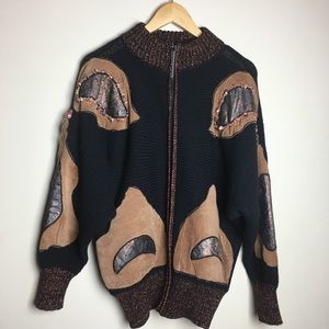 Vintage 80’s beaded sweater / jacket with leather
